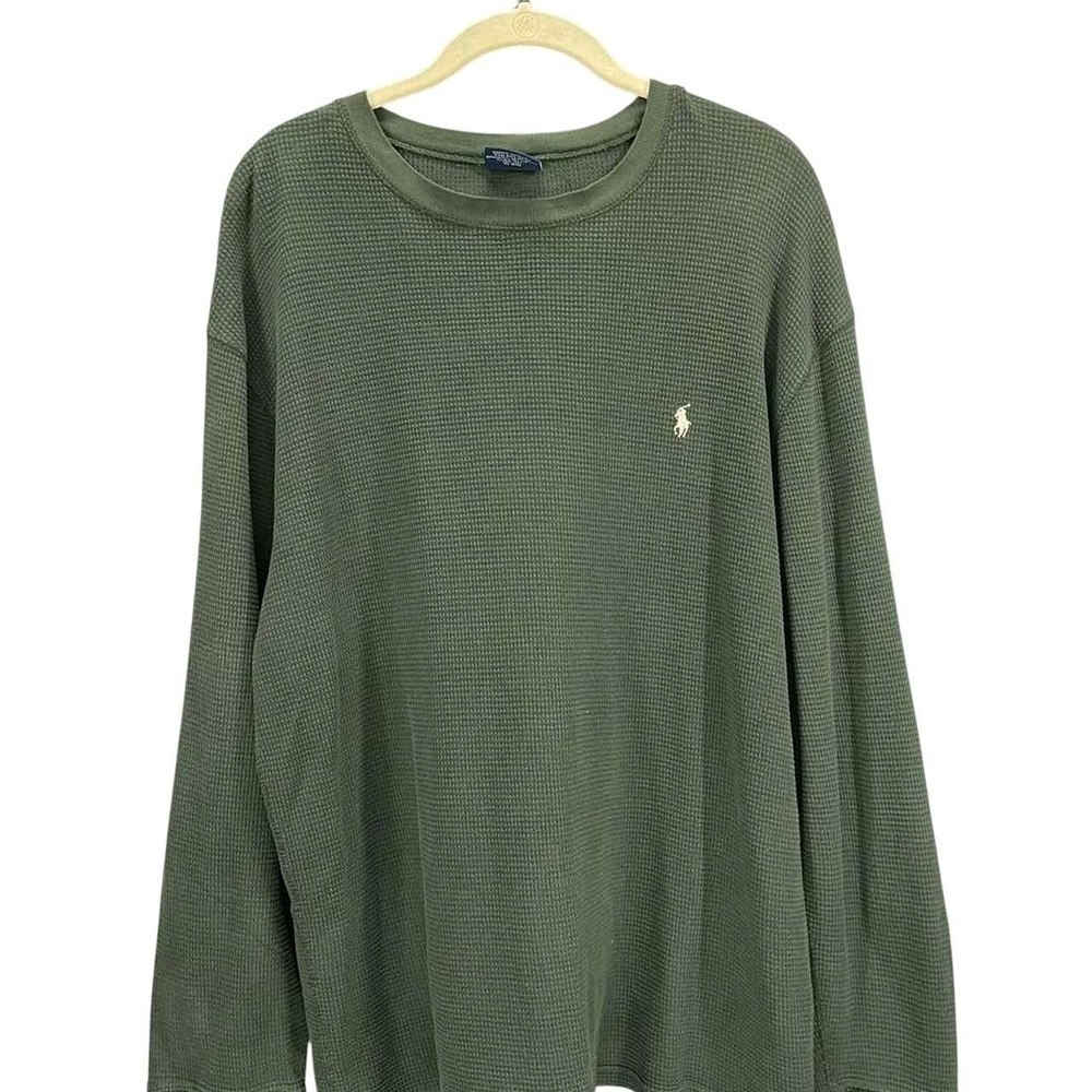 Polo Ralph Lauren Olive Green Waffle Thermal Long Sleeve Vintage Preppy L